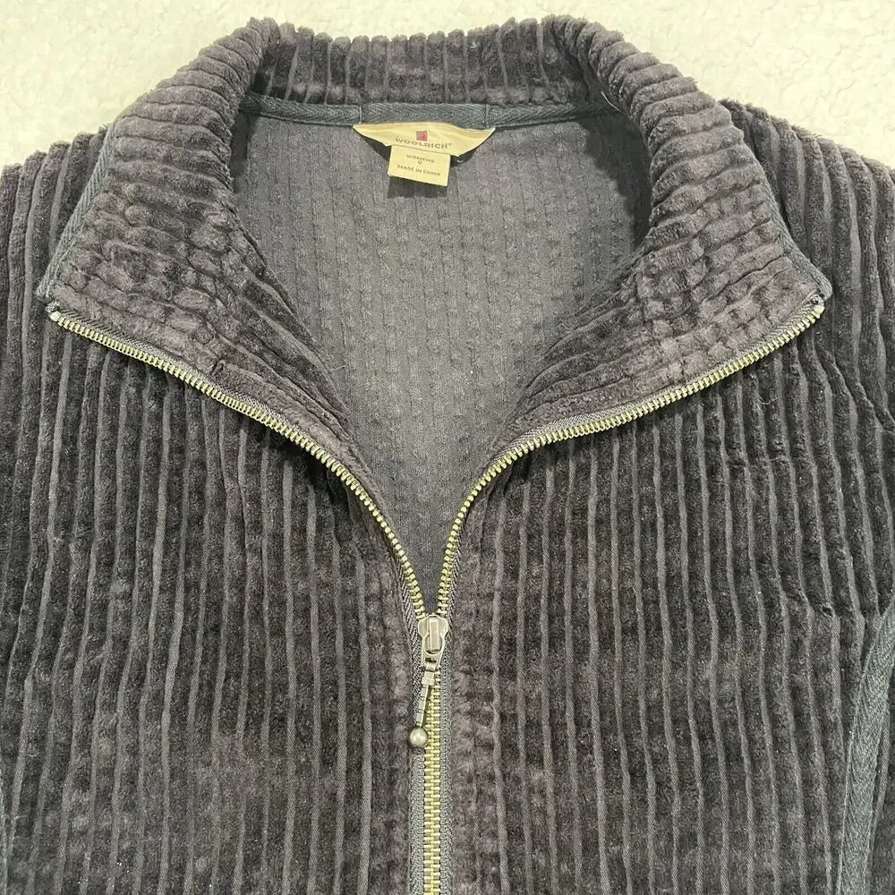 Woolrich Womens Size Small Black Wide Wale Corduroy Jacket Coat Full Zip 2291
